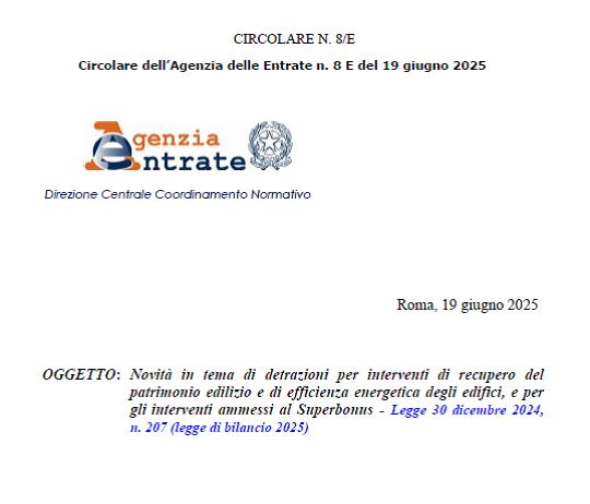 Circolare dell’Agenzia delle entrate n. 8 E del 19 giugno 2025